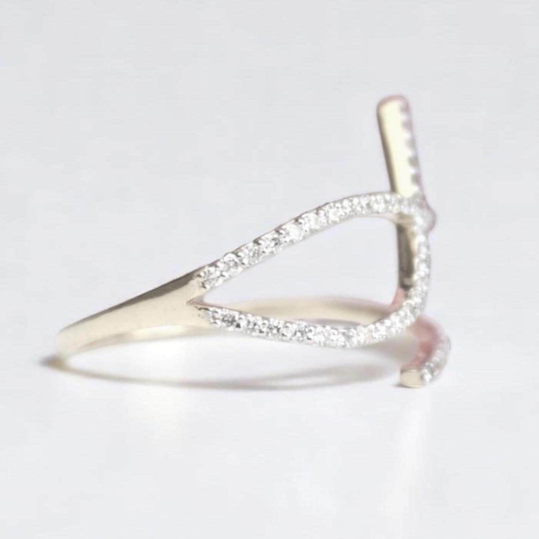 Criss Cross Diamond Ring, 14k Solid Gold, Natural Diamonds, Everyday Jewelry, Minimalist Stacking Ring, Ready To Ship