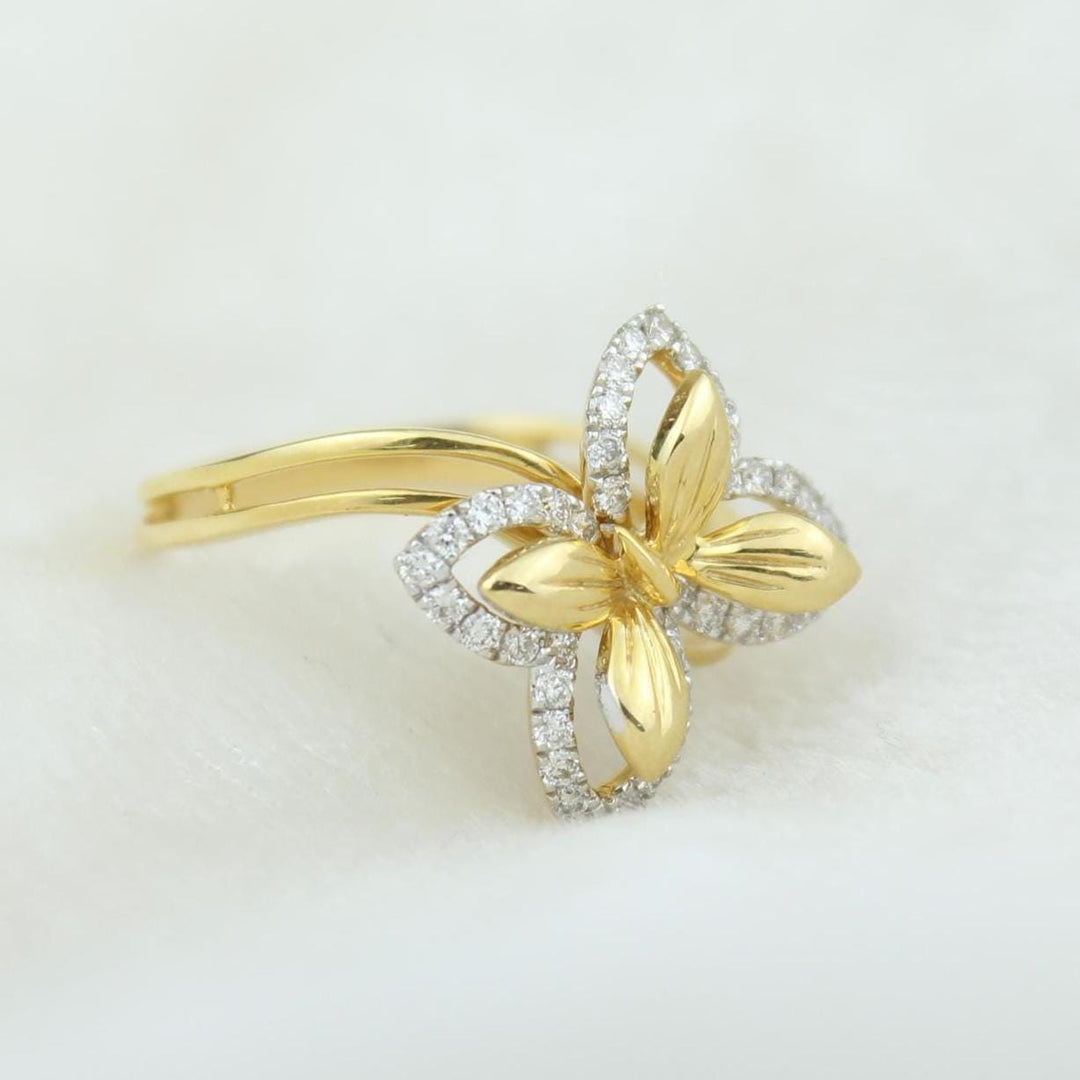 Butterfly Diamond Ring in  14k Solid Gold, Double Toned Ring, Natural Diamonds, Ready To Ship, Women&#39;s Day Gift