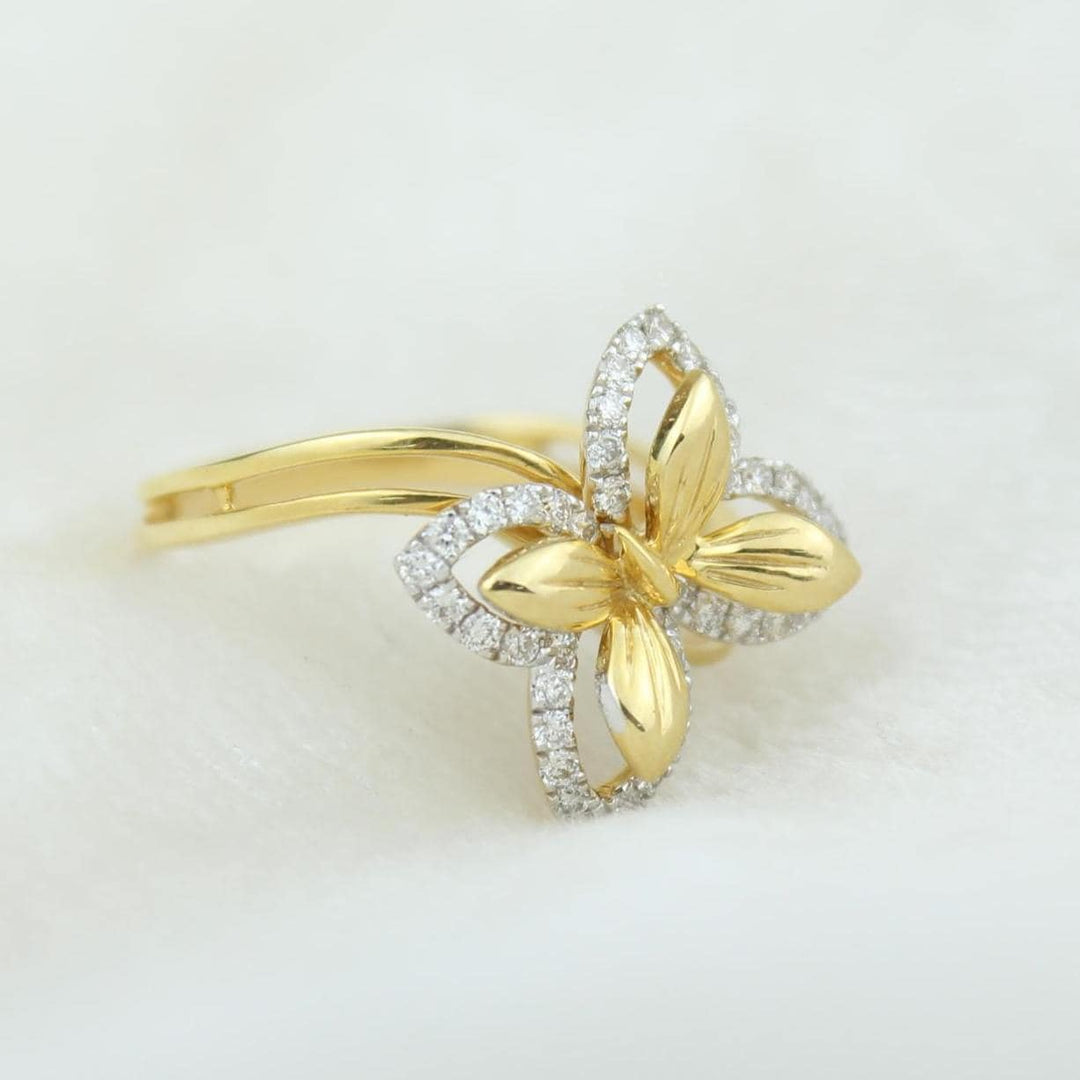 Butterfly Halo Natural Diamond Ring: 14k Solid Gold Double Toned Insect Ring, Certified Jewelry