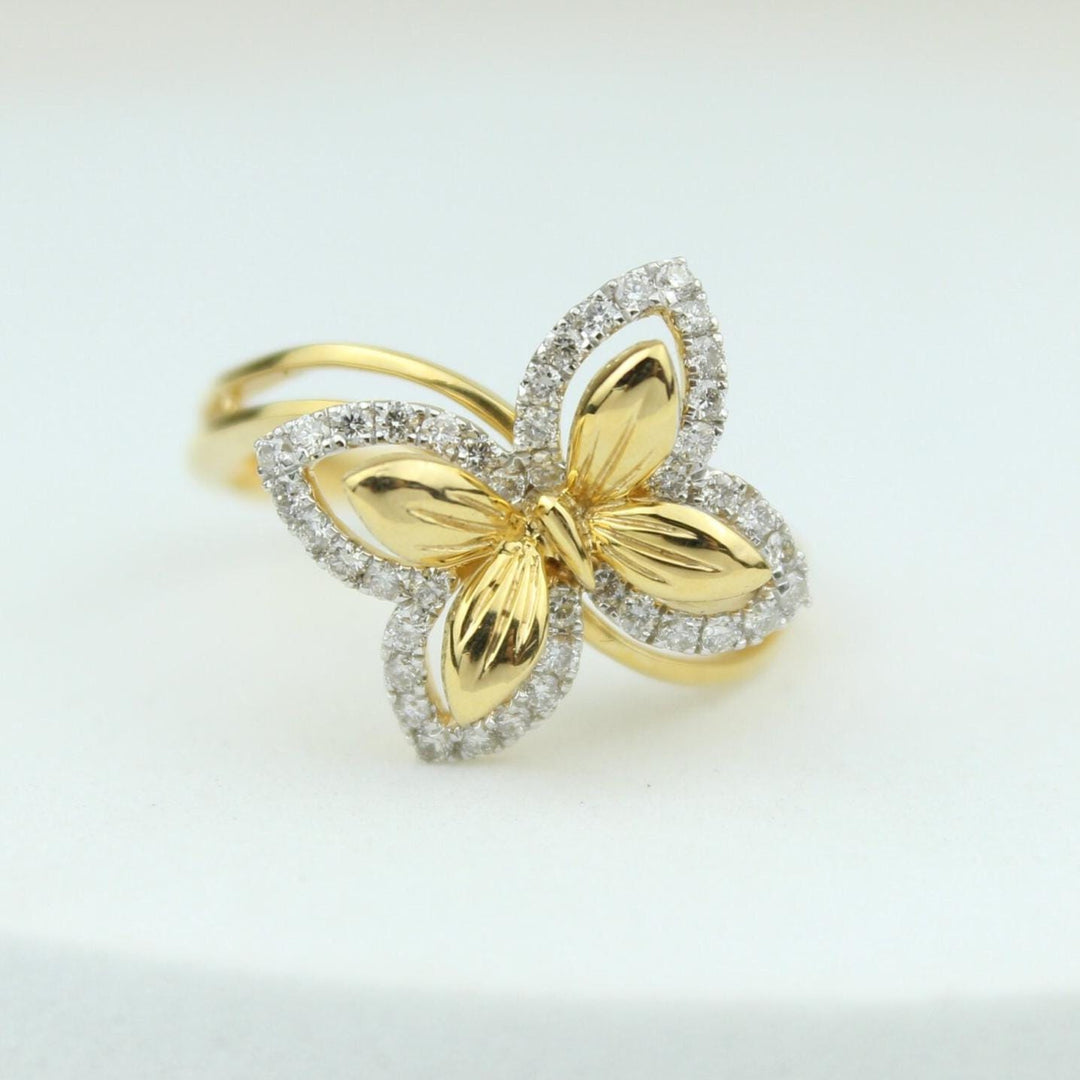 Butterfly Diamond Ring in  14k Solid Gold, Double Toned Ring, Natural Diamonds, Ready To Ship, Women&#39;s Day Gift
