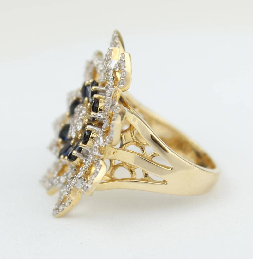 Flower Diamond Ring, Blue Sapphire Gemstone Ring, 14K Solid Gold, Natural Diamonds, Cocktail Statement Ring, Ready To Ship