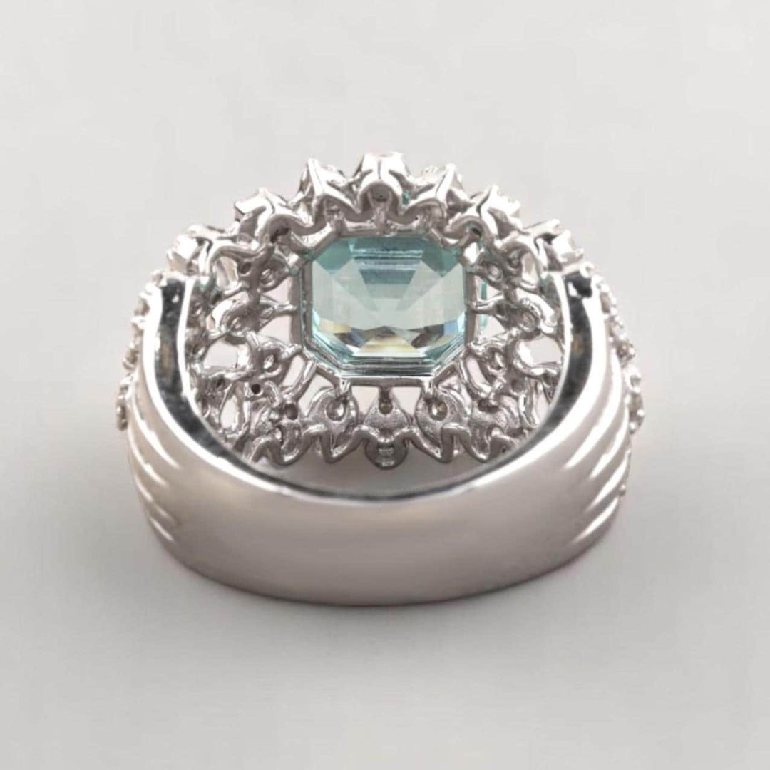 Aquamarine Diamond Ring In 14k Solid Gold, Birthstone Ring With Natural Diamonds, Ready To Ship, Women&#39;s Day Gift