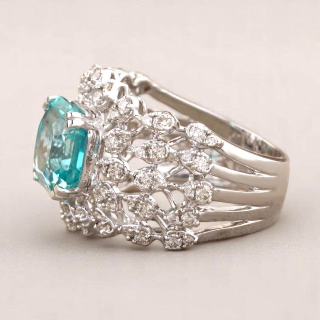 Aquamarine Diamond Ring In 14k Solid Gold, Birthstone Ring With Natural Diamonds, Ready To Ship, Women&#39;s Day Gift