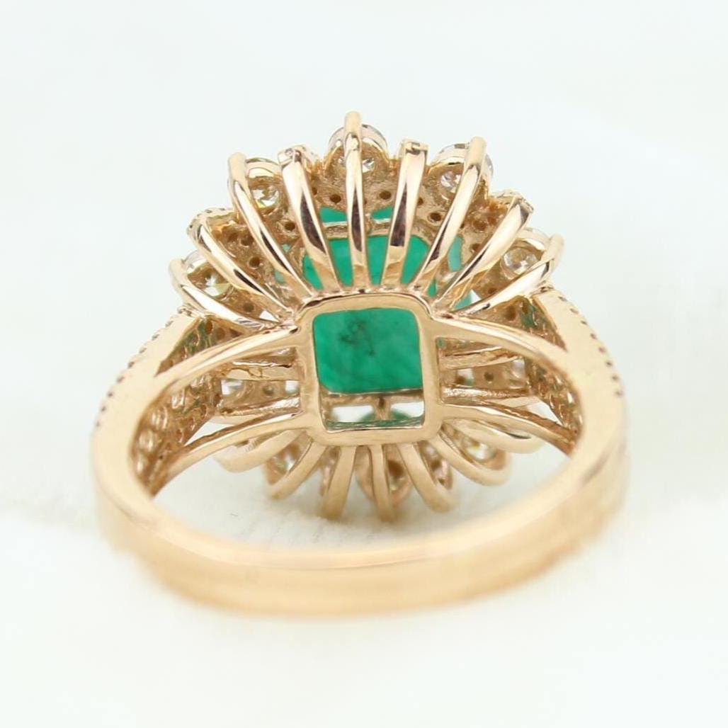 Emerald Diamond Halo Ring, 14k Solid Gold, Natural Diamonds, Birthstone Filigree Gemstone Ring, Cocktail Statement Ring, Ready To Ship