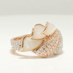 Load image into Gallery viewer, Mother of Pearl Diamond Ring, 14k Solid Gold, Natural Diamonds, Cocktail Leaf Ring, Two Toned Statement Jewelry, Ready To Ship
