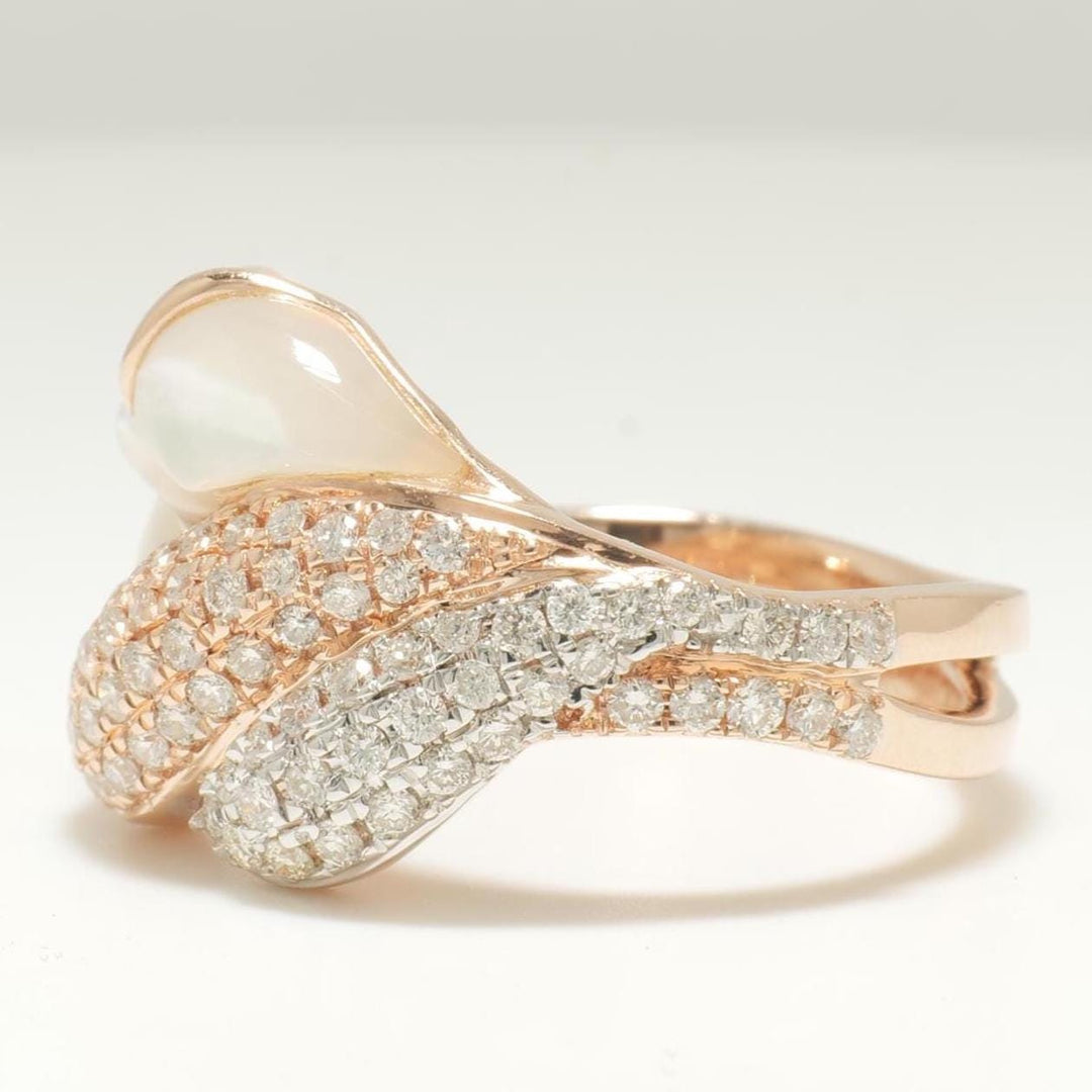 Mother of Pearl Diamond Ring, 14k Solid Gold, Natural Diamonds, Cocktail Leaf Ring, Two Toned Statement Jewelry, Ready To Ship