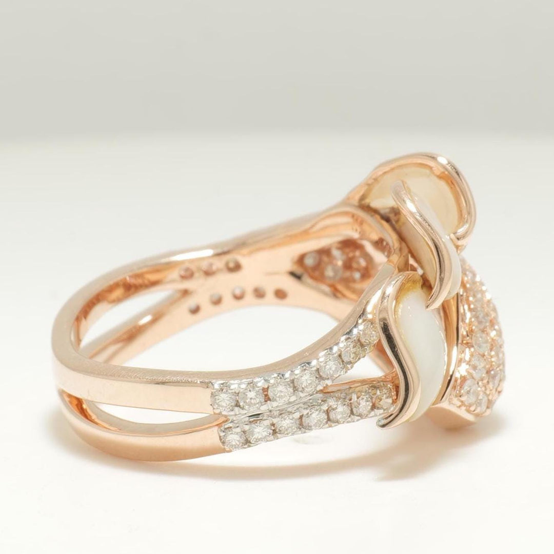 Mother of Pearl Diamond Ring, 14k Solid Gold, Natural Diamonds, Cocktail Leaf Ring, Two Toned Statement Jewelry, Ready To Ship