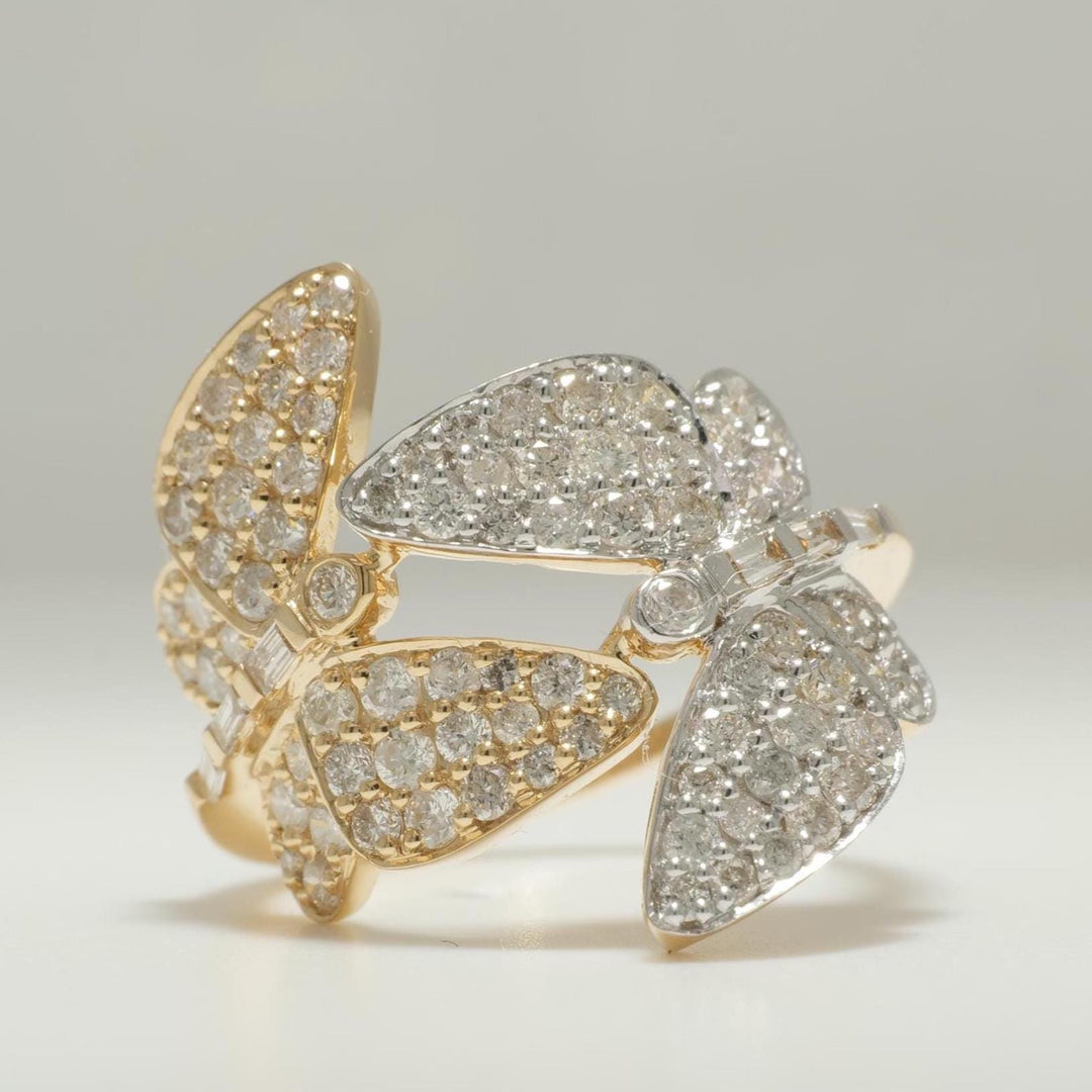Butterfly Diamond Wrap Ring, 14K Solid Gold, Dual Color Statement Ring, Baguettes & Round Natural Diamonds, Ready To Ship