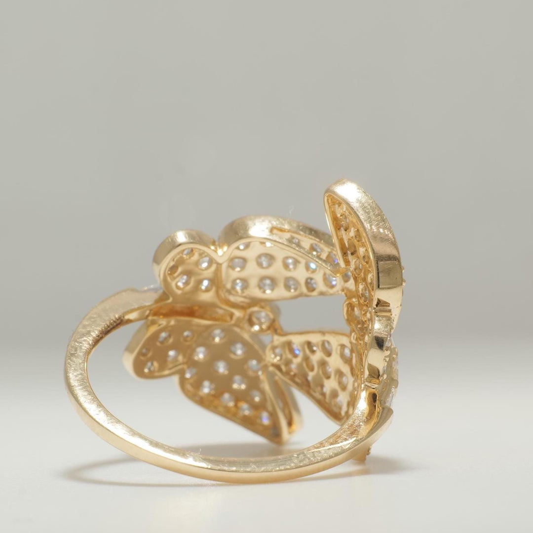 Butterfly Diamond Wrap Ring, 14K Solid Gold, Dual Color Statement Ring, Baguettes & Round Natural Diamonds, Ready To Ship