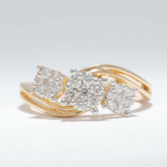 Trinity Cluster Natural Diamond Ring: 14K Solid Gold Illusion Wedding Band Jewellery, Certified Jewelry