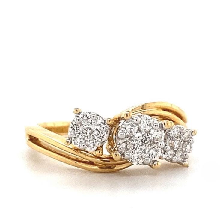 Trinity Cluster Natural Diamond Ring: 14K Solid Gold Illusion Wedding Band Jewellery, Certified Jewelry