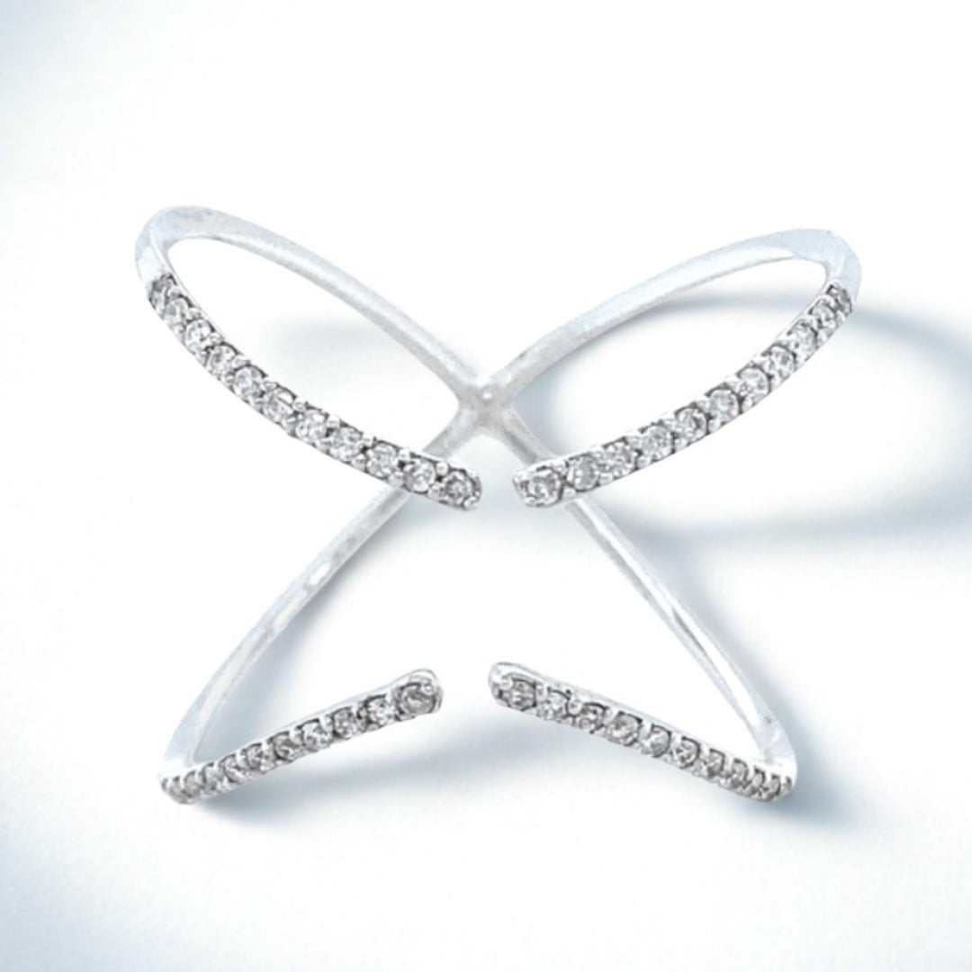 Open X Diamond Ring, 14k Solid Gold, Criss Cross Diamond Ring, Natural Diamonds, Everyday Jewelry, Ready To Ship, Women&#39;s Day Gift