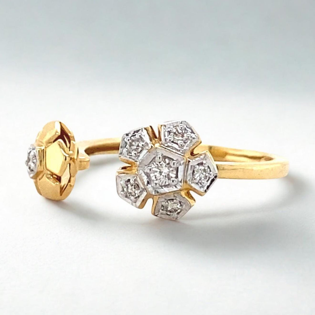 Flower diamond open ring, Dual Tone Cuff Ring, 14k Solid Gold, Natural Diamonds, Ready To Ship, Women&#39;s Day Gift