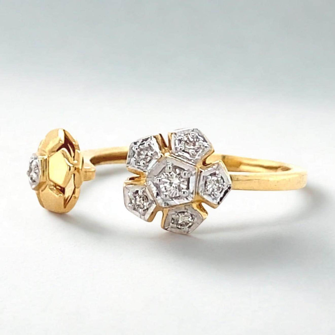Flower diamond open ring, Dual Tone Cuff Ring, 14k Solid Gold, Natural Diamonds, Ready To Ship, Women&#39;s Day Gift