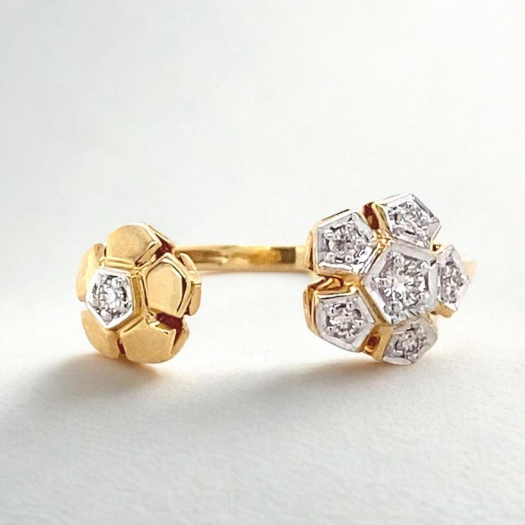 Flower diamond open ring, Dual Tone Cuff Ring, 14k Solid Gold, Natural Diamonds, Ready To Ship, Women&#39;s Day Gift
