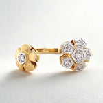 Load image into Gallery viewer, Flower diamond open ring, Dual Tone Cuff Ring, 14k Solid Gold, Natural Diamonds, Ready To Ship, Women's Day Gift
