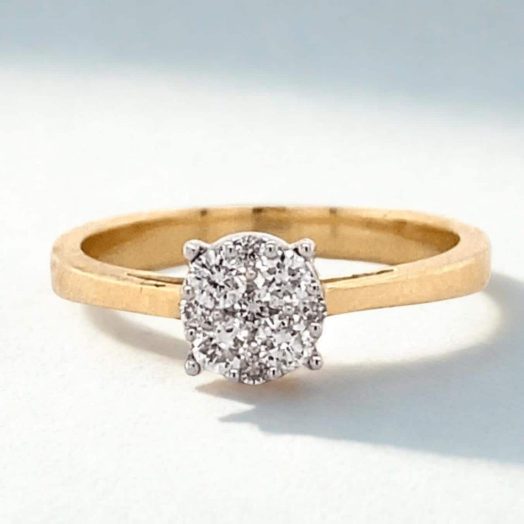 Clustered Diamond Ring, 14k Solid Gold, Natural Diamonds, Illusion Set Dual Tone Ring, Everyday Jewelry, Ready To Ship, Certified Jewelry
