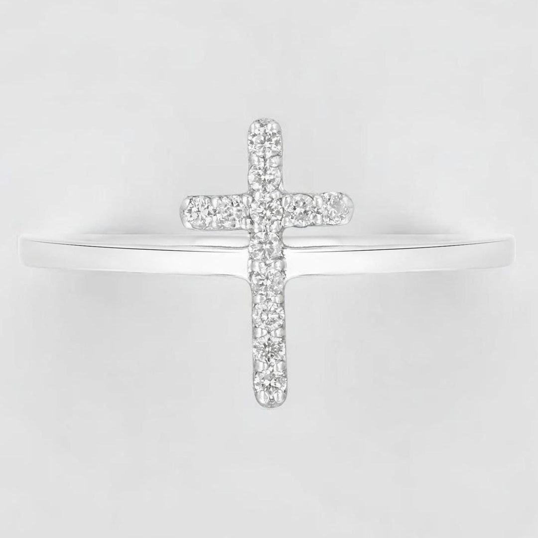 Cross Diamond Ring, 14k Solid Gold, Natural Diamonds, Minimalist Religious Ring, Handmade Dainty Cross Band, Ready To Ship