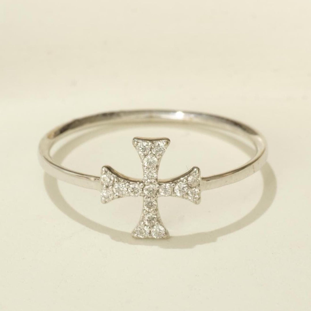 Cross Diamond Ring, 14k Solid Gold, Natural Diamonds, Stackable Handmade Jewelry, Minimalist Religious Ring, Ready To Ship, Women's Day Gift