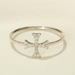 Load image into Gallery viewer, Cross Diamond Ring, 14k Solid Gold, Natural Diamonds, Stackable Handmade Jewelry, Minimalist Religious Ring, Ready To Ship, Women&#39;s Day Gift
