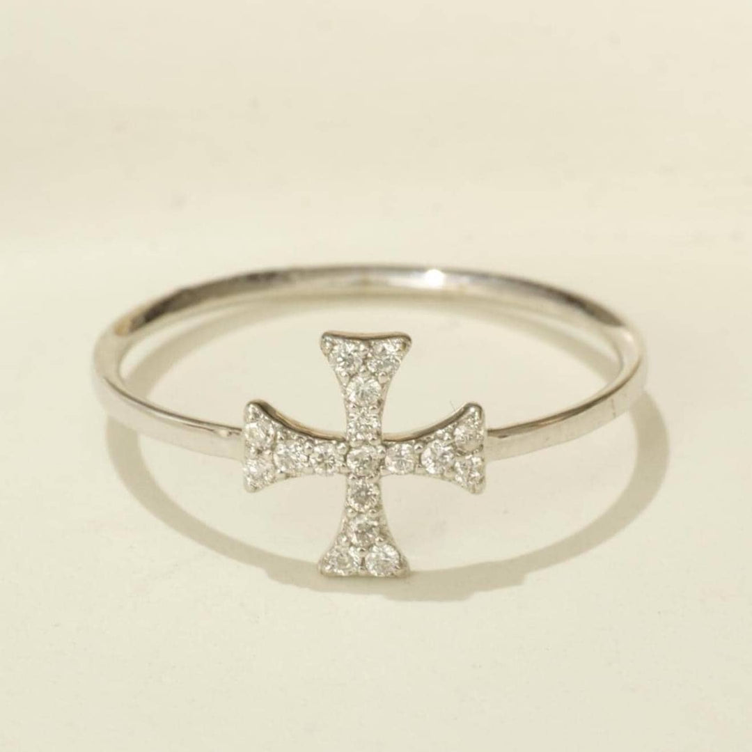 Cross Diamond Ring, 14k Solid Gold, Natural Diamonds, Stackable Handmade Jewelry, Minimalist Religious Ring, Ready To Ship, Women&#39;s Day Gift