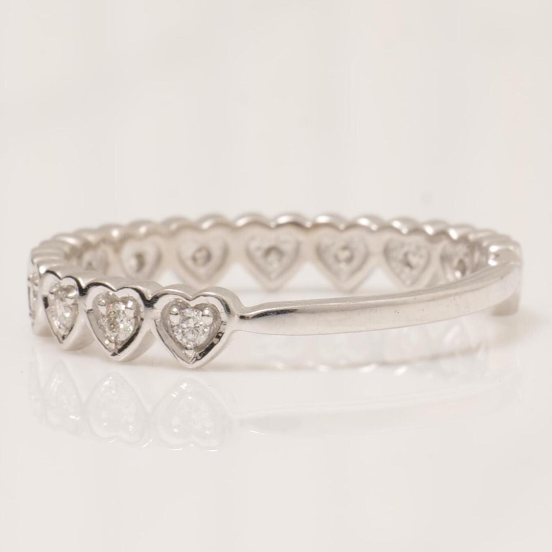 Heart Eternity Diamond Band Ring, 14k Solid Gold, Natural Diamonds, Everyday Jewelry, Stackable Minimalistic Ring, Ready To Ship