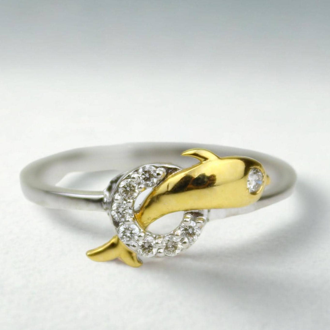 Dolphin Diamond Ring, 14k Solid Gold Fish Ring, Natural Diamonds, Everyday Diamond Jewelry, Ready To Ship, Women&#39;s Day Gift