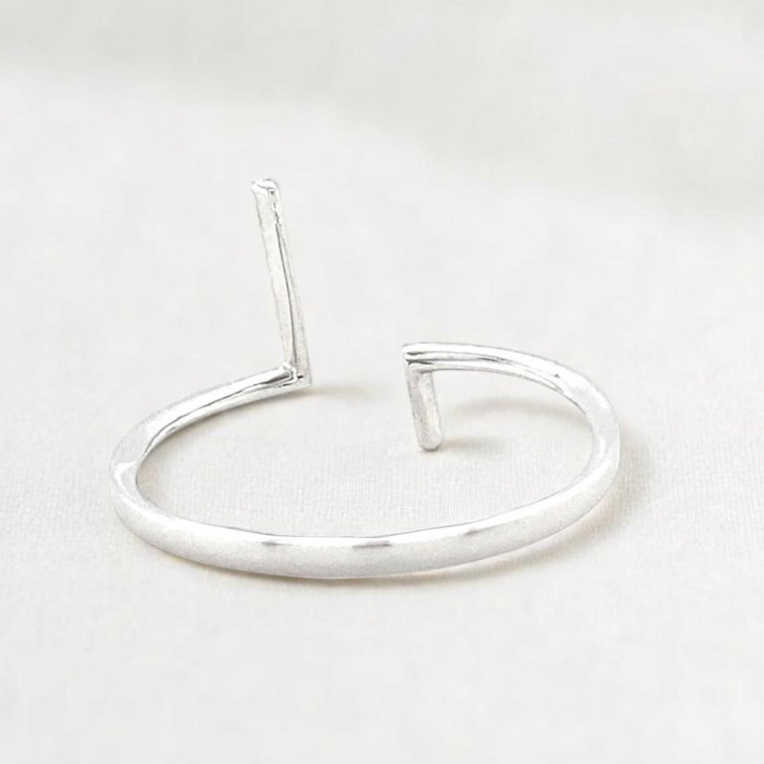 Double Bar Open Cuff Diamond Ring, 14k Solid Gold, Natural Diamonds, Asymmetrical T-Ring, Minimalist Ring, Ready To Ship, Women&#39;s Day Gift