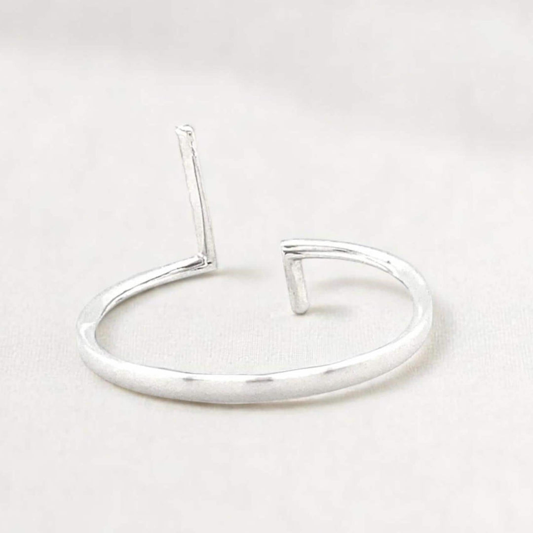 Double Bar Open Cuff Diamond Ring, 14k Solid Gold, Natural Diamonds, Asymmetrical T-Ring, Minimalist Ring, Ready To Ship, Women&#39;s Day Gift