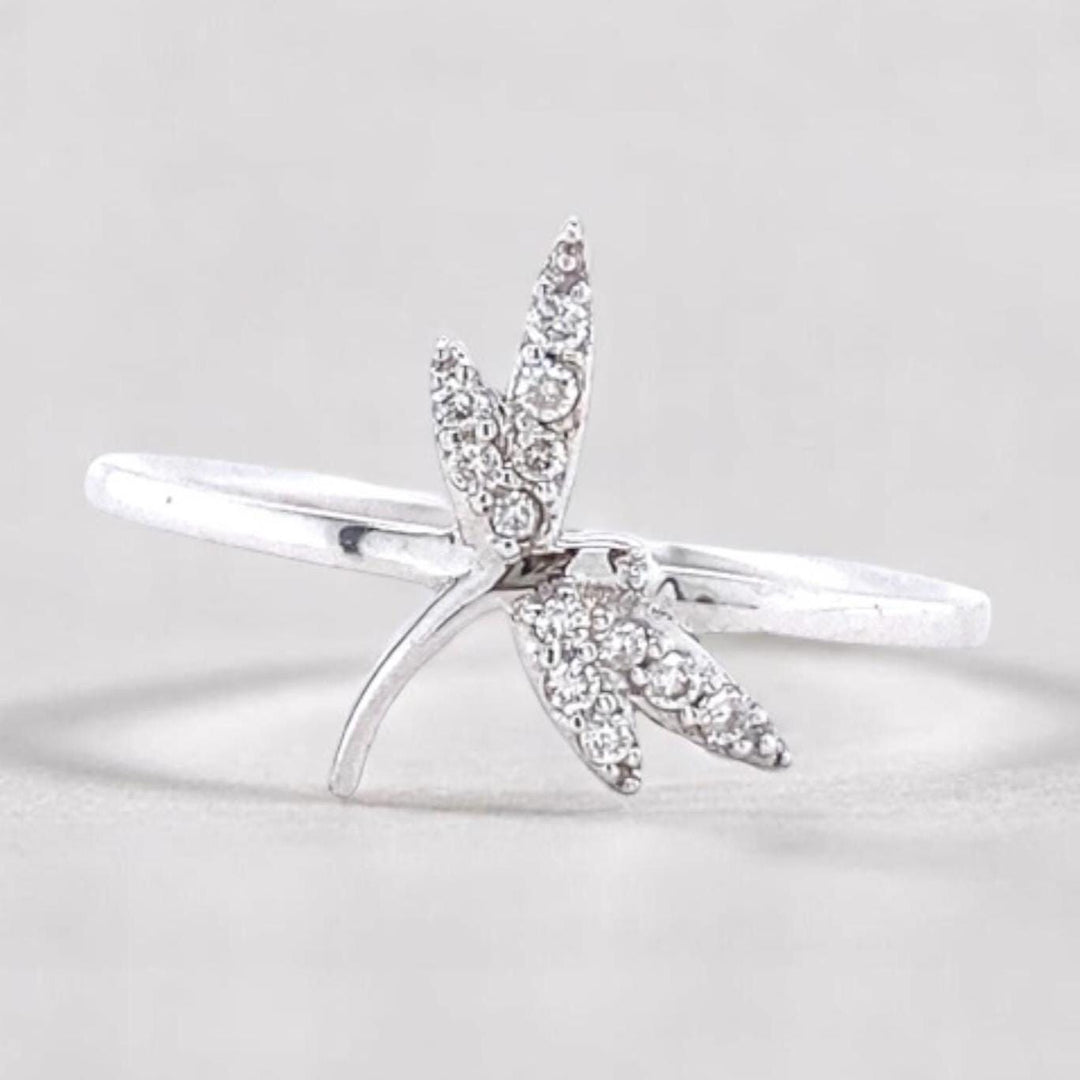 Dragonfly Diamond Ring, 14k Solid Gold, Natural Diamonds, Animal Ring, Everyday Minimalistic Jewelry, Ready To Ship