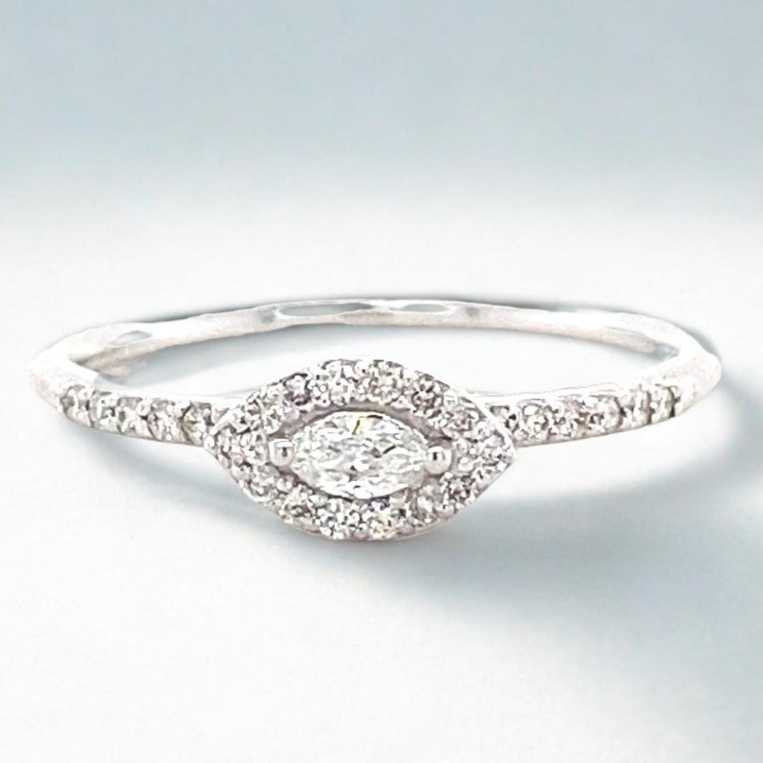 Marquise Natural Diamond Proposal Ring; 14K Solid Gold Halo Stackable Jewellery, Certified Jewelry, Ready To Ship