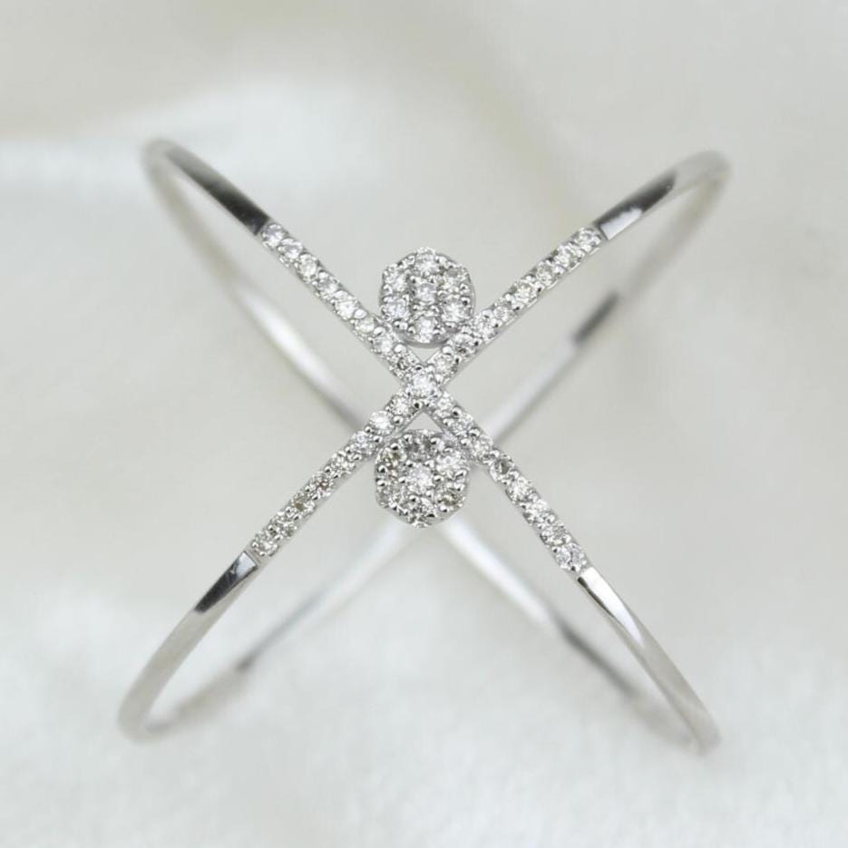 Orbit Diamond Ring, Criss Cross Ring, 14k Solid Gold, Natural Diamonds, Double Band X Ring, Stackable Minimalist Jewelry, Ready To Ship