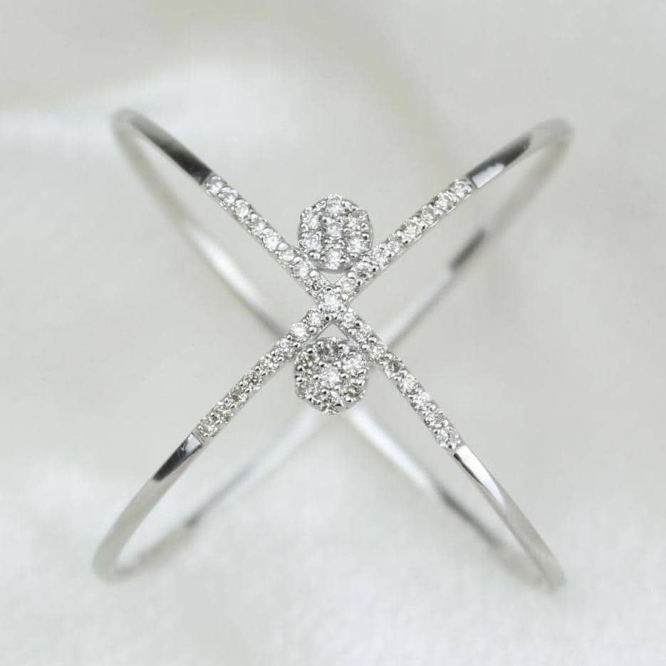 Orbit Diamond Ring, Criss Cross Ring, 14k Solid Gold, Natural Diamonds, Double Band X Ring, Stackable Minimalist Jewelry, Ready To Ship