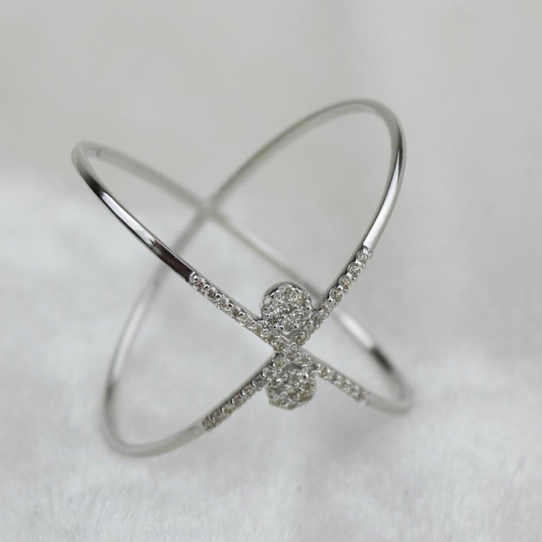 Orbit Diamond Ring, Criss Cross Ring, 14k Solid Gold, Natural Diamonds, Double Band X Ring, Stackable Minimalist Jewelry, Ready To Ship