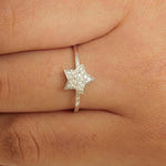 Load image into Gallery viewer, Star Diamond Ring, 14k Solid Gold, Natural Diamonds, Everyday Stackable Ring, Celestial Jewelry, Ready To Ship, Women's Day Gift
