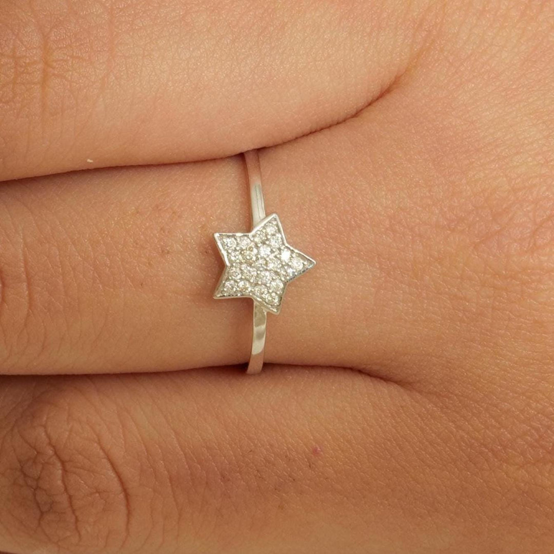 Star Diamond Ring, 14k Solid Gold, Natural Diamonds, Everyday Stackable Ring, Celestial Jewelry, Ready To Ship, Women&#39;s Day Gift