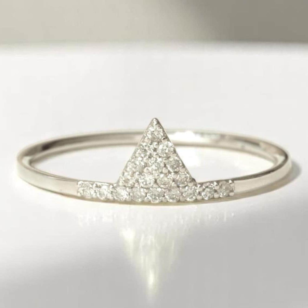 Triangle Diamond Ring, 14k Solid Gold, Natural Diamonds, Stackable Minimalist Ring, Everyday Geometric Jewelry, Certified Jewelry