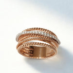 Load image into Gallery viewer, Twist Diamond Broad Band Ring, 14K Solid Gold, Criss Cross Ring, Natural Diamonds, Dual Tone Stackable Ring, Ready To Ship, Women&#39;s Day Gift
