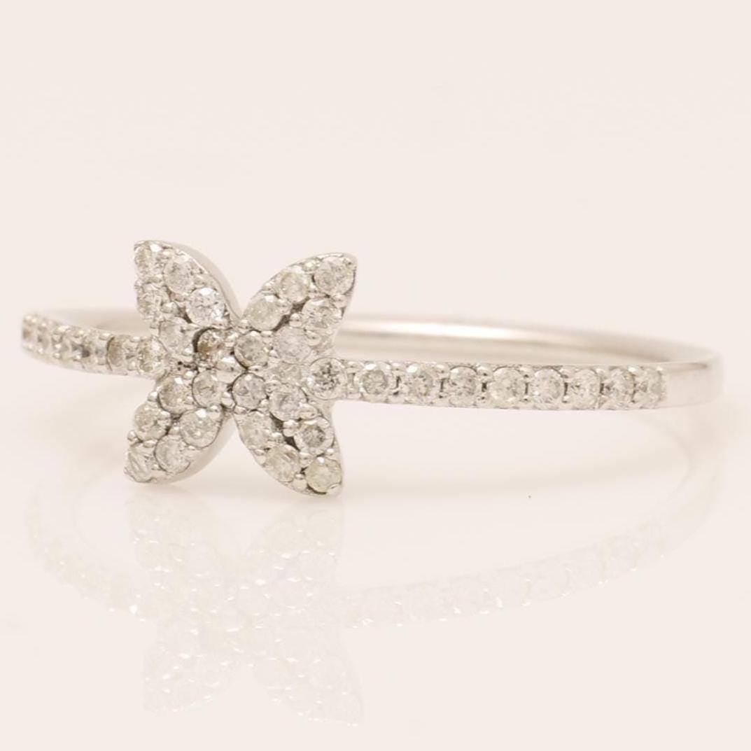 Butterfly Diamond Ring, 14k Solid Gold, IGI Certified, Natural Diamonds, Everyday Stackable Rings, Minimalist Jewelry, Gift for Her