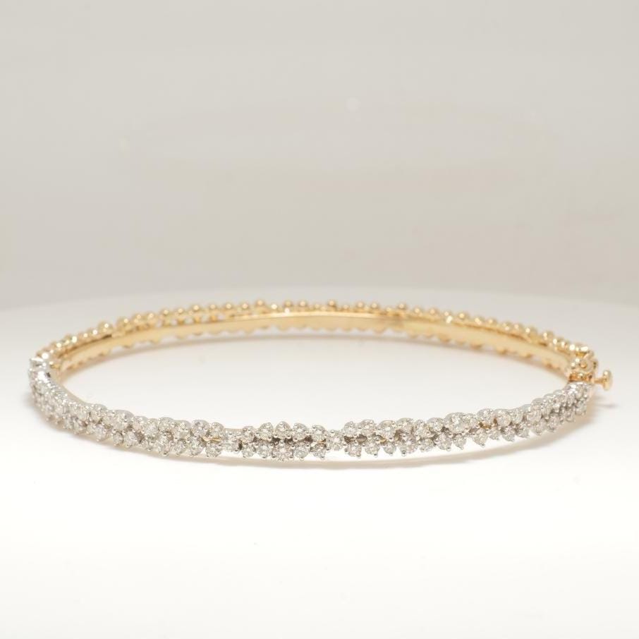 Cluster Diamond Bracelet, 14k Solid Gold, Natural Diamonds, Dual Tone Bracelet, Layered Statement Jewelry, Ready To Ship, IGI Certified