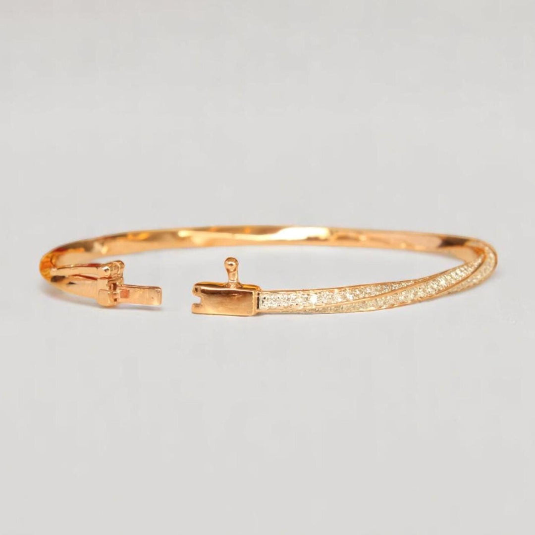 Diamond Cuff Bracelet In 14k Solid Gold, Twisted Sleek Bracelet With Natural Diamonds, Ready To Ship, Women&#39;s Day Gift