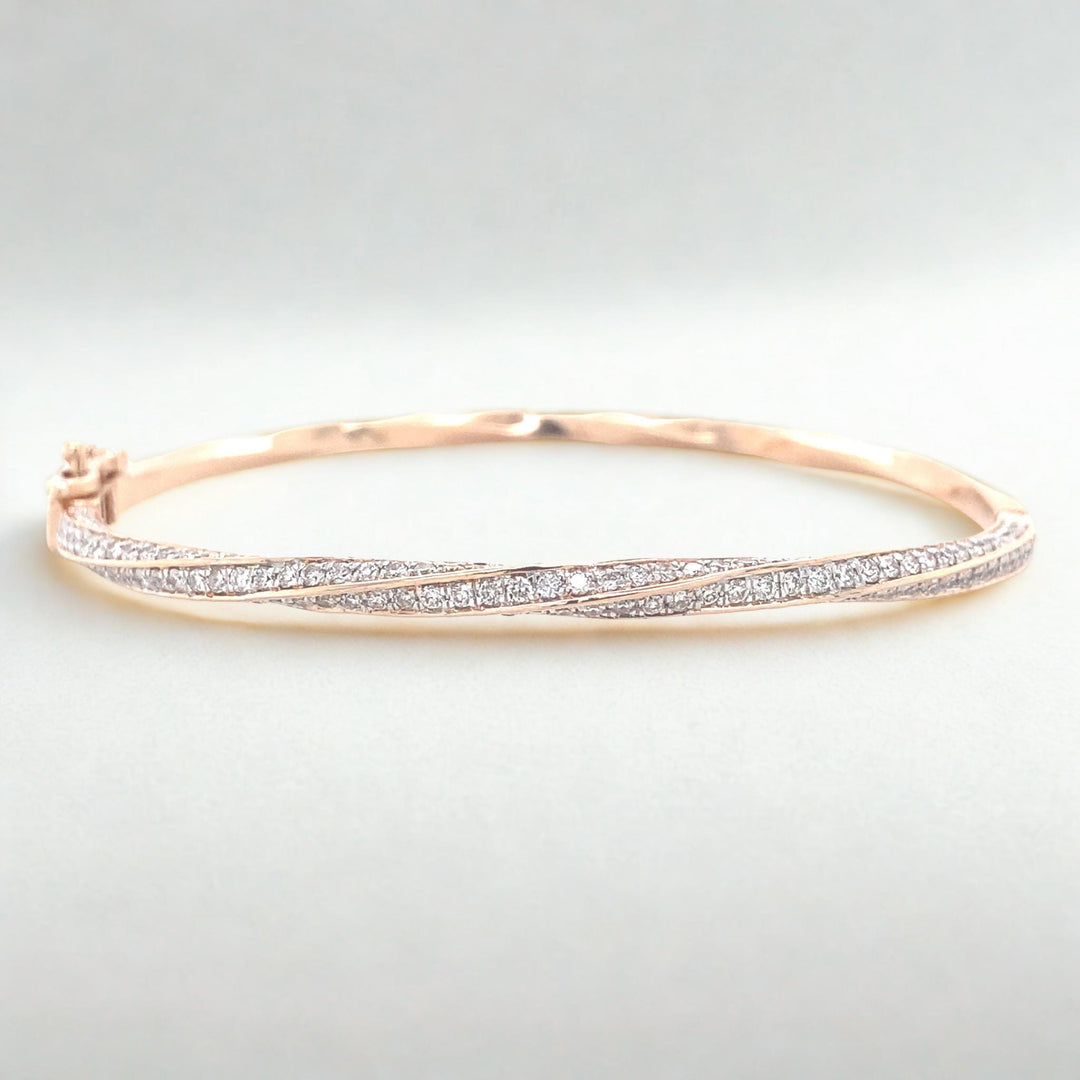 Diamond Cuff Bracelet In 14k Solid Gold, Twisted Sleek Bracelet With Natural Diamonds, Ready To Ship, Women&#39;s Day Gift