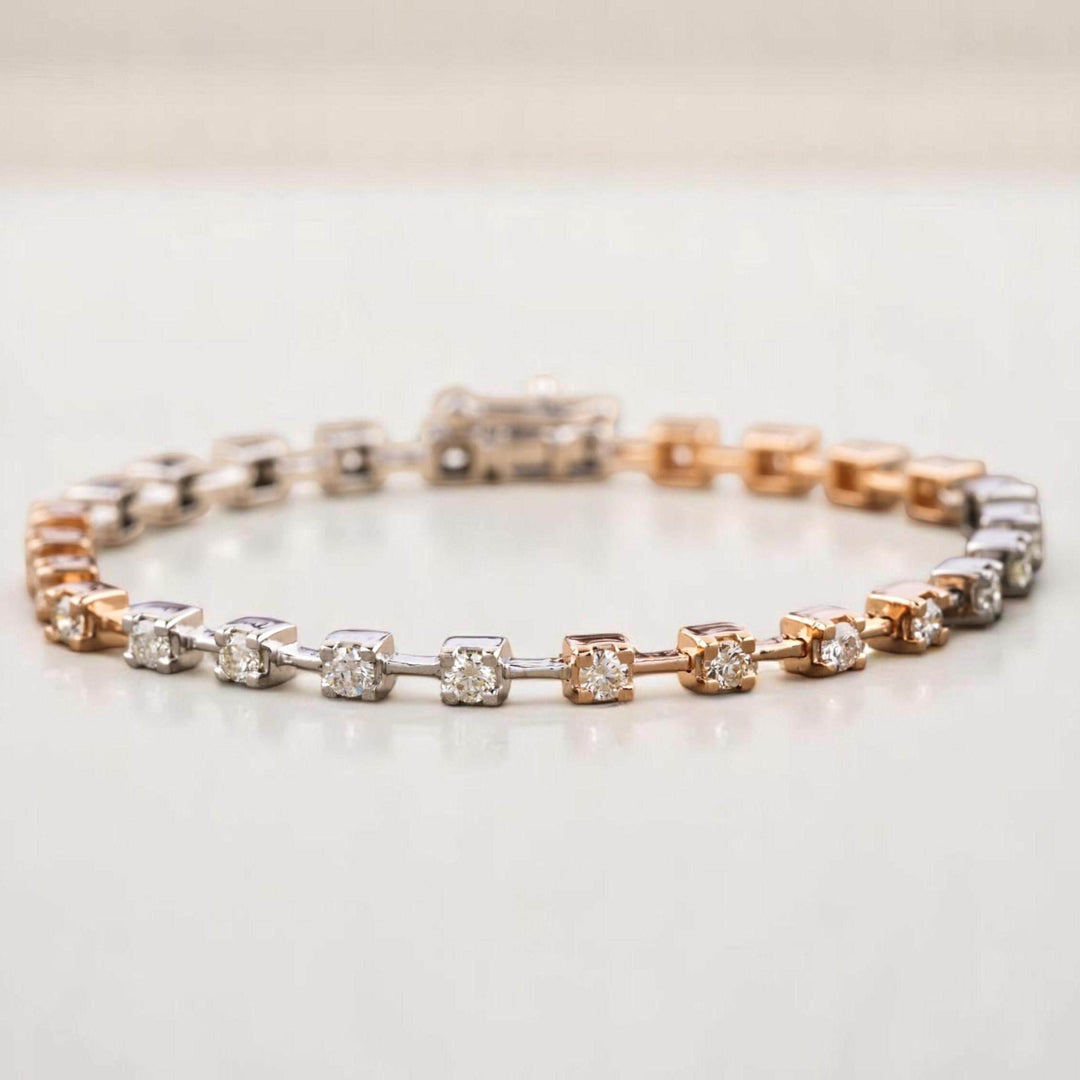 Diamond Tennis Bracelet In 14K Solid Gold, Dual Tone Bracelet With Natural Diamonds, Ready To Ship, Women&#39;s Day Gift