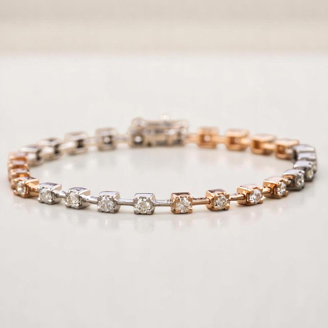 Two Tone Natural Diamond Tennis Bracelet: 14K Solid Gold Stacking Bracelet, IGI Certified, Ready To Ship,