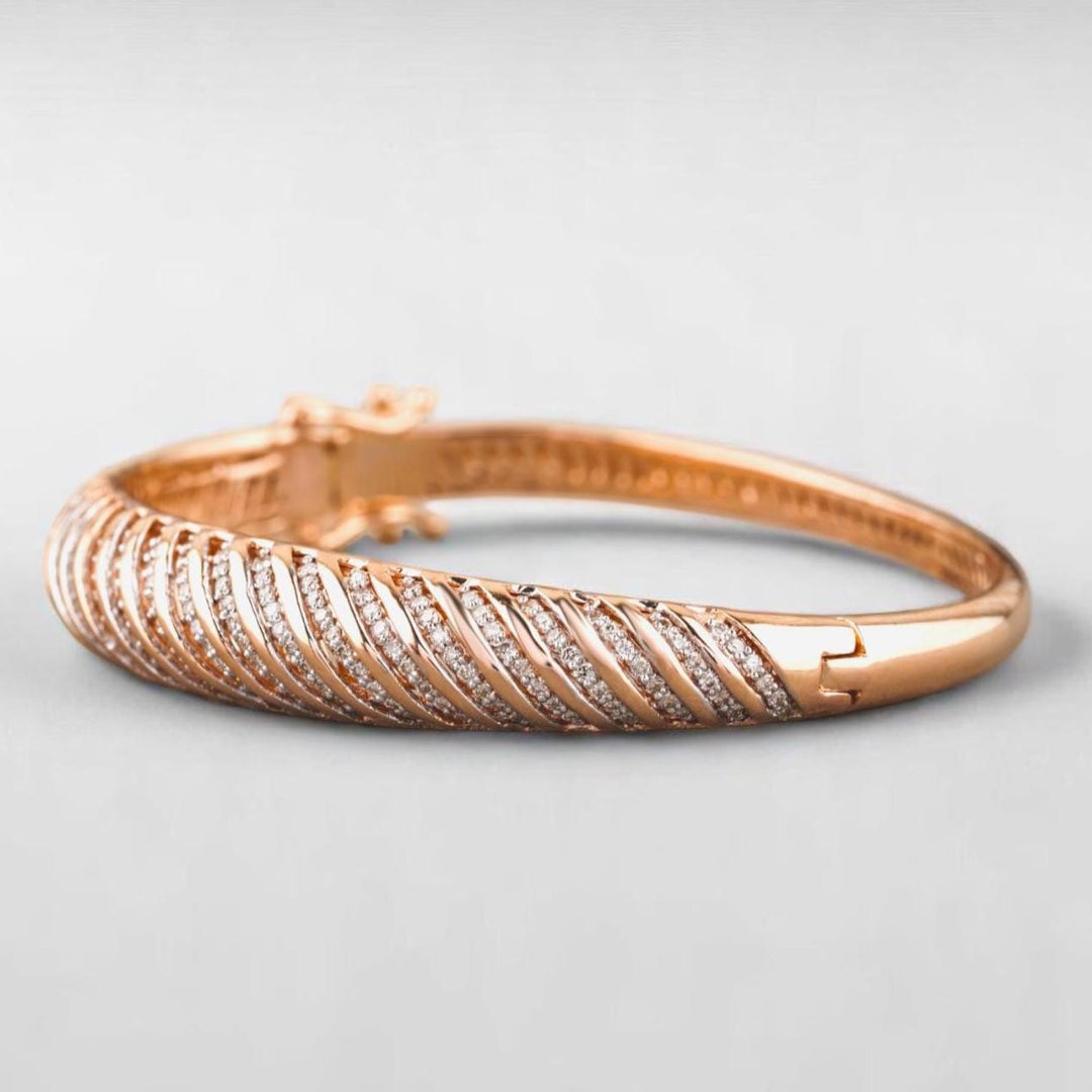Statement Diamond Bangle Bracelet in 14k Solid Gold, Hinged Bracelet, Natural Diamonds, Ready To Ship, HRD Certified