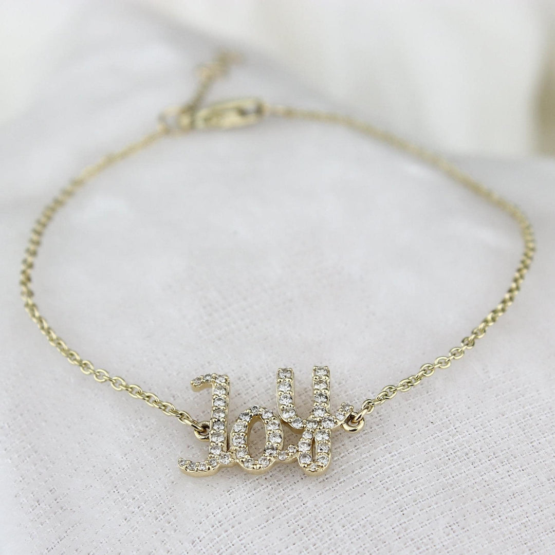 Joy Diamond Bracelet, 14k Solid Gold, Natural Diamonds, Affirmation Jewelry, Everyday Diamond Jewelry, Ready To Ship, Women&#39;s Day Gift
