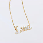 Load image into Gallery viewer, Love Diamond Necklace, 14kt Solid Gold, Script Inspirational Jewelry, Handcrafted Jewelry, Word Necklace, Ready To Ship, Women&#39;s Day Gift
