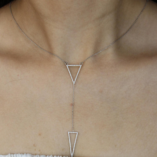 Double Triangle Natural Diamond Charm Necklace: 14k Solid Gold Layered Jewellery, Certified Jewelry, Ready To Ship