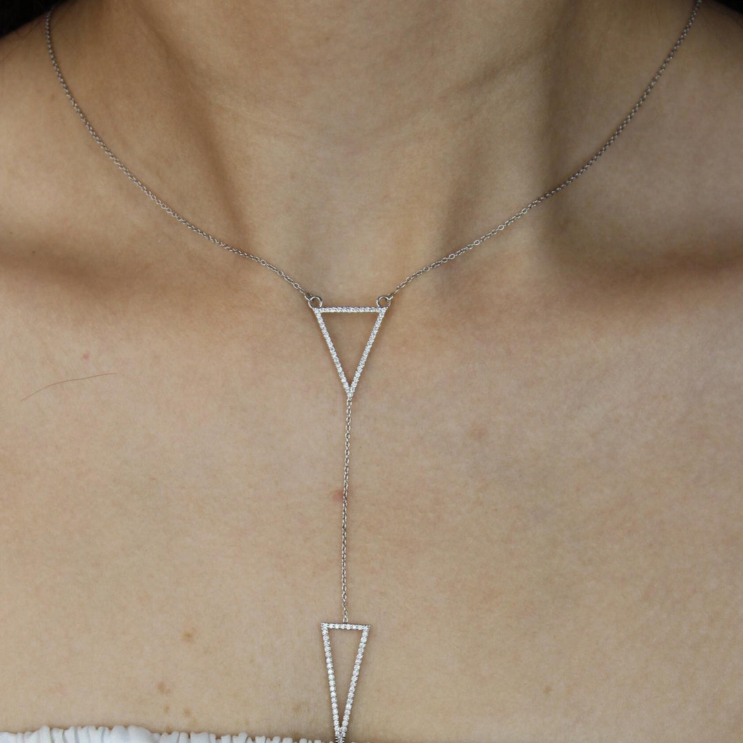 Double Triangle Layered Diamond Charm Necklace, 14k Solid Gold, Natural Diamonds, Ready To Ship, Women&#39;s Day Gift