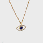 Load image into Gallery viewer, Evil Eye Natural Diamonds Charm Necklace: 14k Solid Gold With Blue Enamelling, Ready To Ship, Certified Jewelry
